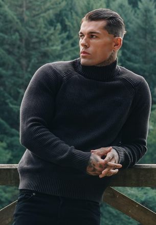 Siksilk Su&eacute;ter para Hombres Negro de Cuello Alto XS