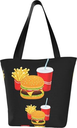 AOOEDM Hamburger Fries Cola Reusable Tote Bag Women Casual Handbag Shoulder Bags for Shopping Groceries Travel Outdoors