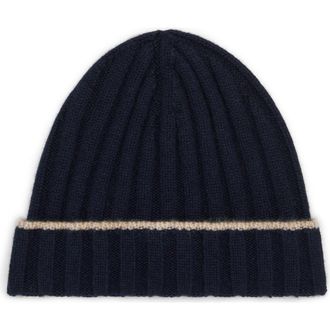 Brunello Cucinelli Cashmere rib knit beanie in Navy Blue at Nordstrom, Size Xx-Large