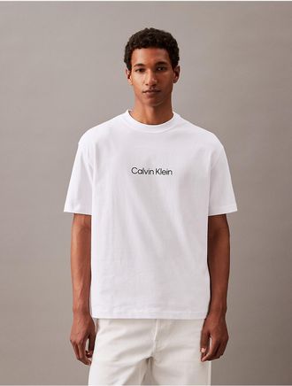 Calvin Klein Mens Relaxed Fit Standard Logo Crewneck T-Shirt - White - XL