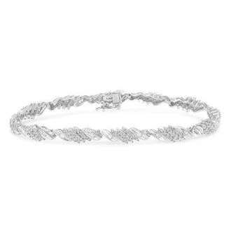 House of Brilliance Silver 1-1/2 Cttw Round and Baguette Cut Diamond Wave Link Bracelet in White at Nordstrom
