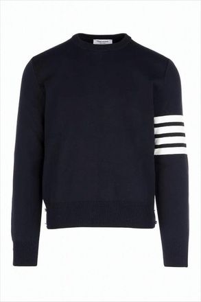 Thom Browne Classic Crew Neck Cotton Sweater With Striped Detailing