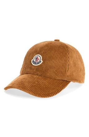 Moncler Logo Patch Corduroy Baseball Cap in Brown at Nordstrom