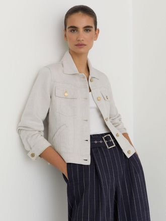 Reiss Neutral Lyocell-linen Trucker Jacket, 12