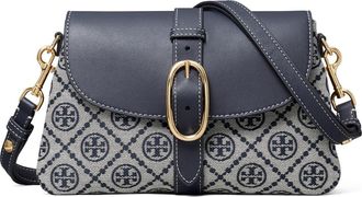 Tory Burch T Monogram Soft Jacquard & Leather Shoulder Bag in Tory Navy at Nordstrom
