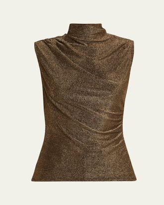 Veronica Beard Mylie Metallic Mock-Neck Tank Top