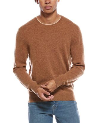 Amicale Cashmere Brioche Two-Tone Cashmere Crewneck Sweater