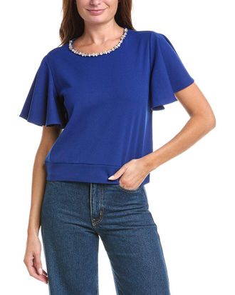 Gracia Crystal Embroidered Crewneck Top