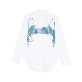 Jean Paul Gaultier Overhemden, Dames, Wit, S, Katoen, Print Shirt