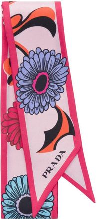 Prada floral-print twill scarf - women - Silk - One Size - Pink