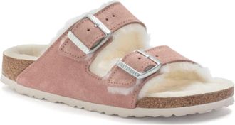 Birkenstock Womens Arizona Shearling Suede Narrow Sandals In Pink Clay