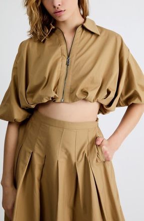 Extro&Vert Indie Zip-Up Crop Top in Toffee at Nordstrom, Size X-Small