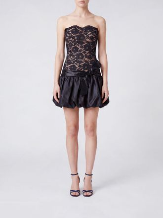 Self Portrait Off-the-Shoulder Lace and Taffeta Balloon Mini Dress