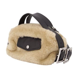 Simone Rocha Womens Mini Biker Bag Faux Fur Beige Handbags-purses