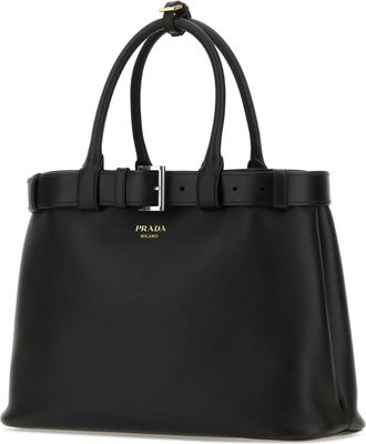 Prada Womens Leather Buckle Belt Top Handle Bag Black Calfskin