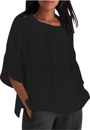 Generic Womens Linen T-Shirt UK Sale Clearance Casual Round Neck 3/4 Sleeve Tunic Tops Solid Color Cotton Linen Pullover Tees Blouse Outdoor Summer Tunic Tops