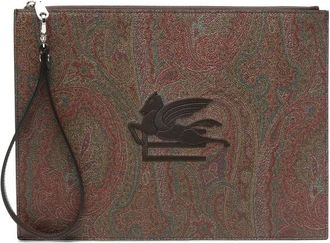 Etro Clutch met paisleyprint en logo-borduursel - Heren - Tassen - Bruin - ONE Size - Katoen - Tassen