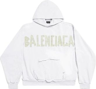 Balenciaga Oversized Unisex Hoodie met Distressed Logo - Heren - Hoodies - Beige - 2XS - Katoen - Hoodies & sweatvesten