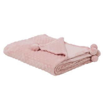Beliani Beliani - Manta Rosa 200 X 220 Pompones Textura Suave Colcha Sof&aacute; Cama Comodidad Samur