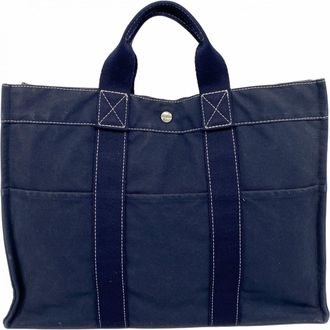 Herm&egrave;s Navy Canvas Tote Bag (Pre-Owned)