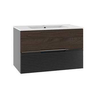 Petits Meubles Mueble lavabo individual encastrado paneles de melamina y mdf negro
