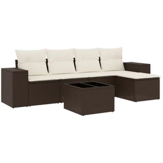 vidaXL Vidaxl - Set Sof&aacute;s De Jard&iacute;n 6 Piezas Y Cojines Rat&aacute;n Sint&eacute;tico Marr&oacute;n