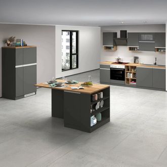 Dmora Dmora - Cocina Completa Aymon, Conjunto De Cocina Modular, Cocina Modular Con M&uacute;ltiples Elementos, 100% Made In Italy, Antracita Y Roble