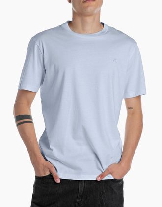 Replay Mens Replay R logo crew neck premium t-shirt PALE BLUE - Size: 38