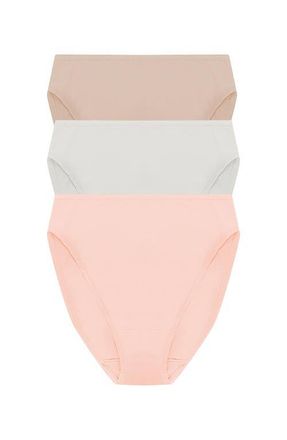 Natori Bliss Bare Cotton High Cut Brief 3-Pack in Lt Mocha/linen/seashell at Nordstrom, Size Xx-Large