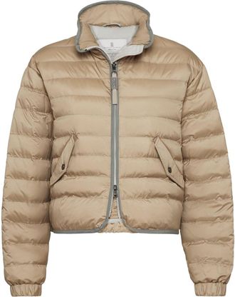 Brunello Cucinelli stand-up collar quilted puffer jacket - women - Polyester/Feather/Down - 40 - Neutrals