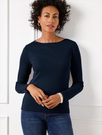 Talbots Plus Petite - Button Cuff Bateau Neck - Blue - 2X Talbots