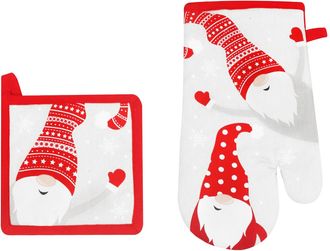 KASANOVA Set guanto e presina gnomi Natale bianco