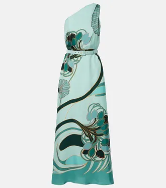 La DoubleJ Roy printed one-shoulder silk maxi dress