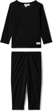 Mocha Boy Cable Textured Velour Top and Pants Set in Black at Nordstrom, Size 18M