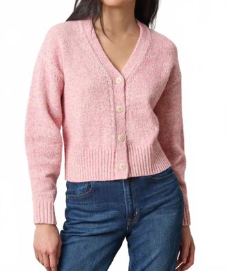 Lilla P Marled V-Neck Cardigan In Rosebud Marl