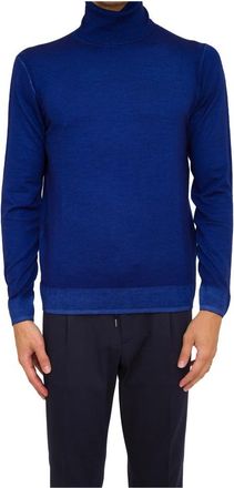Paolo Pecora Blauwe Wollen Coltrui - Heren - Coltruien - Blauw - L - Wol - Truien & Vesten
