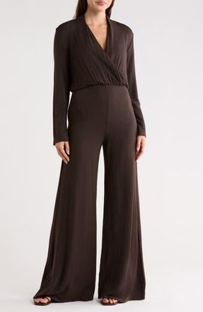 Go Couture Surplice V-Neck Long Sleeve Jumpsuit in Bronze Brown at Nordstrom Rack, Size X-Large