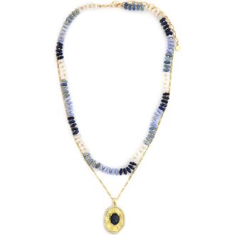 Panacea Layered Beaded Pendant Necklace in Blue at Nordstrom Rack