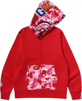 A Bathing Ape Camo Shark Full Zip Hoodie Red 1M30115301-RED