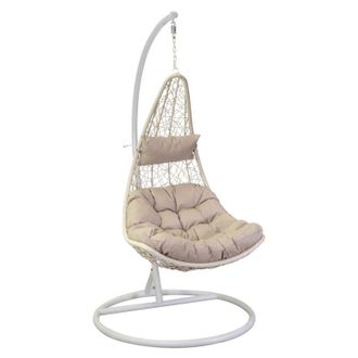 Vacchetti Mecedora Colgante Triton Con Respaldo Blanco Y Cojines Crema Cm80x69h200