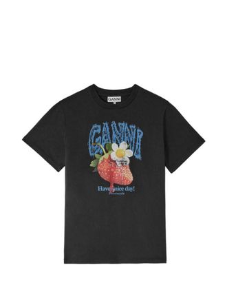 Ganni Black Graphic Crew Neck T-Shirt