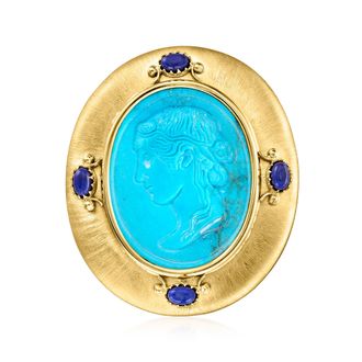 Ross-Simons Italian Tagliamonte Blue Magnesite Ceres Pin/Pendant With Lapis in 18kt Gold Over Sterling