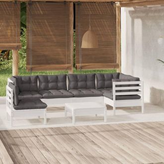 vidaXL Vidaxl - Muebles De Jard&iacute;n 7 Pzas Con Cojines Blanco Madera De Pino