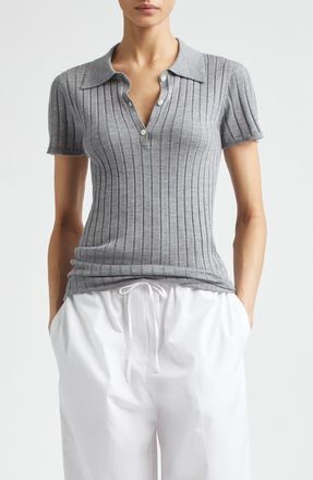 Toteme Cashmere & Silk Rib Polo in Grey Melange at Nordstrom, Size X-Small