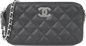 Chanel Black Grained Calfskin Chain/Shoulder Wallet (Pre-Owned)