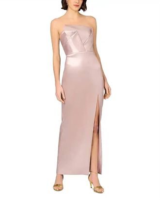 Aidan Mattox Strapless Foiled Mikado Dress In Mauve Silver
