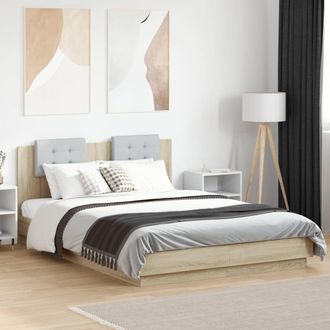 Berkfield Home Bed Frame with LED without Mattress Sonoma Oak 120x200 cm in Brown | Size: Small Double