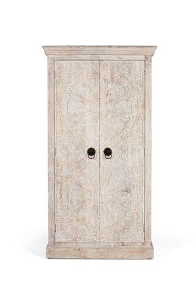 Giner&Colomer Armario hecho en madera de mango con puertas talladas estilo &eacute;tnico