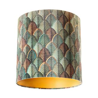 QAZQA Cl&aacute;sico/antiguo Algod&oacute;n Pantalla De L&aacute;mpara De Terciopelo Con Dise&ntilde;o De Hojas E Interior Dorado 40/40/40, Cil&iacute;ndra Apto Para L&aacute;mpara Colgante - Qazqa