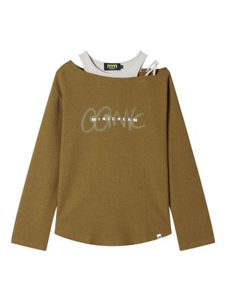 Mini Cream waffle-knit off-shoulder top - women - Cotton/Polyester - S - Green